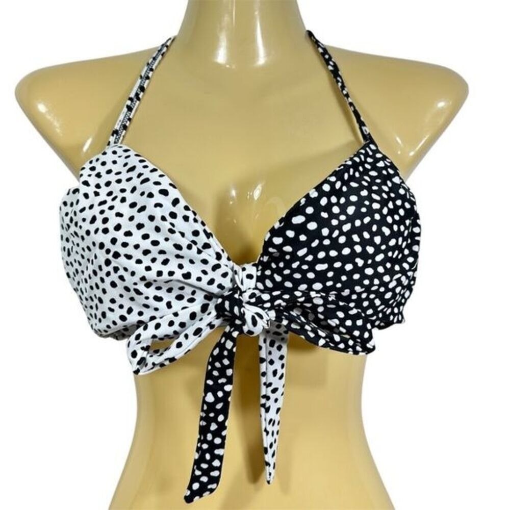 New Victorias Secret Black White Polka Dot Wrap Halter Bikini Top 32D